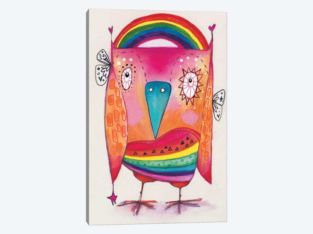 Rainbow Quirky Bird by Tamara Laporte 1-piece Canvas Print