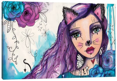She Blooms VII-Catgirl Canvas Art Print - Tamara Laporte