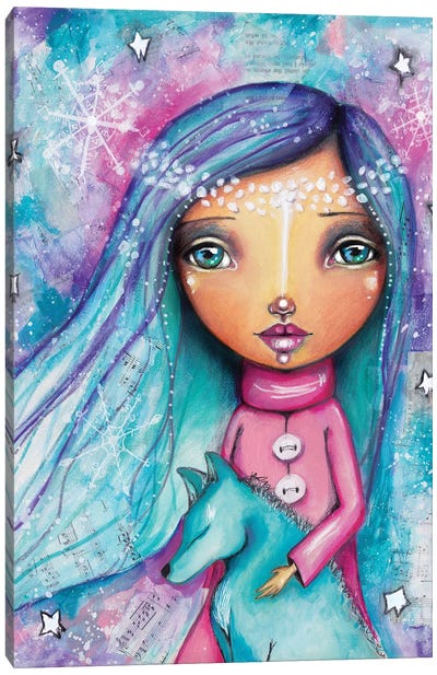 Snow Princess With Wolf Canvas Art Print - Princes & Princesses