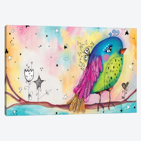 Sweet Bird With Stars Canvas Print #LPR209} by Tamara Laporte Canvas Artwork