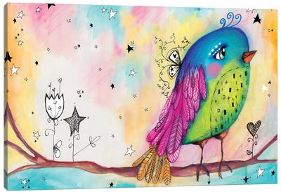 Sweet Bird With Stars Canvas Art Print - Tamara Laporte