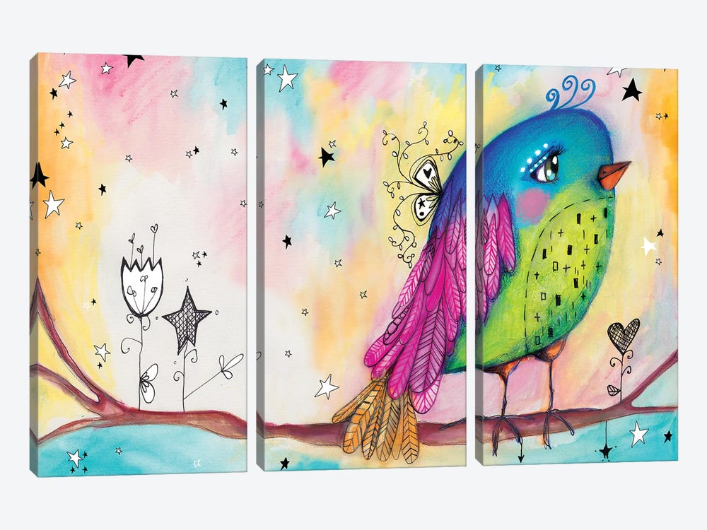 Sweet Bird With Stars by Tamara Laporte 3-piece Canvas Artwork
