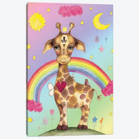 Sweet Giraffe Rainbow Background Canvas Print #LPR210} by Tamara Laporte Art Print