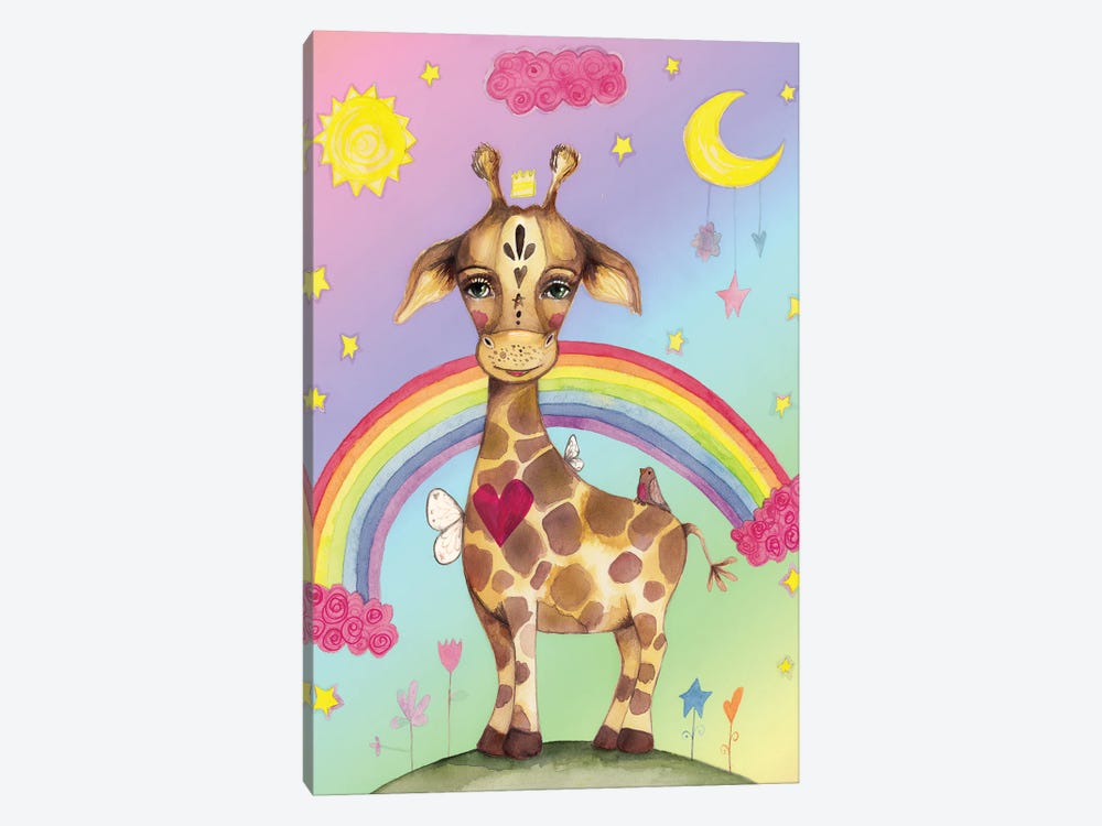 Sweet Giraffe Rainbow Background by Tamara Laporte 1-piece Canvas Art