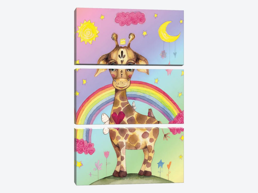 Sweet Giraffe Rainbow Background by Tamara Laporte 3-piece Canvas Art