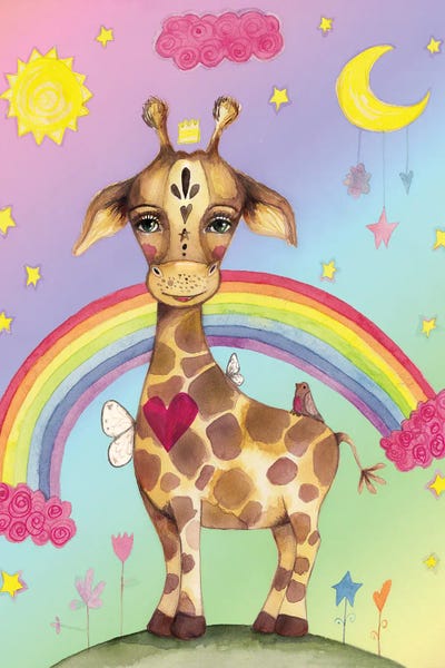 Rainbows: Sweet Giraffe Rainbow Background by Tamara Laporte