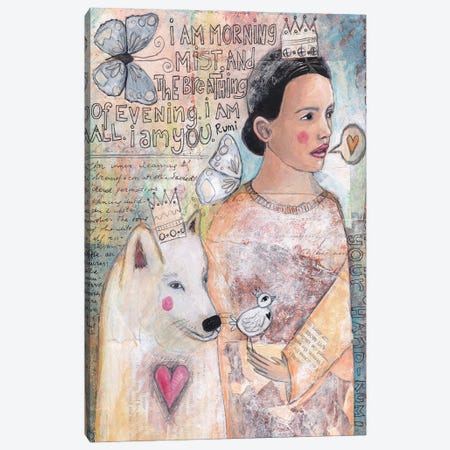 The Lady And The White Wolf Canvas Print #LPR219} by Tamara Laporte Canvas Art Print