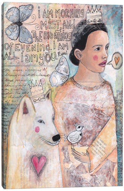 The Lady And The White Wolf Canvas Art Print - Tamara Laporte