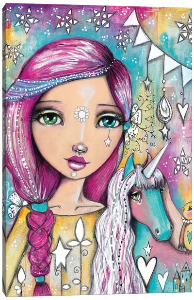 Unicorn Girl Canvas Art Print - Art Gifts for Kids & Teens