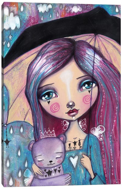 When It Rains Hug A Bear Canvas Art Print - Tamara Laporte