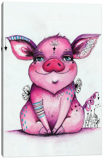 Portrait Of A Pig Canvas Art Print - Pig Art