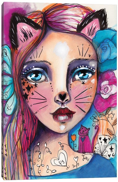 Cat Girlie Canvas Art Print - Tamara Laporte