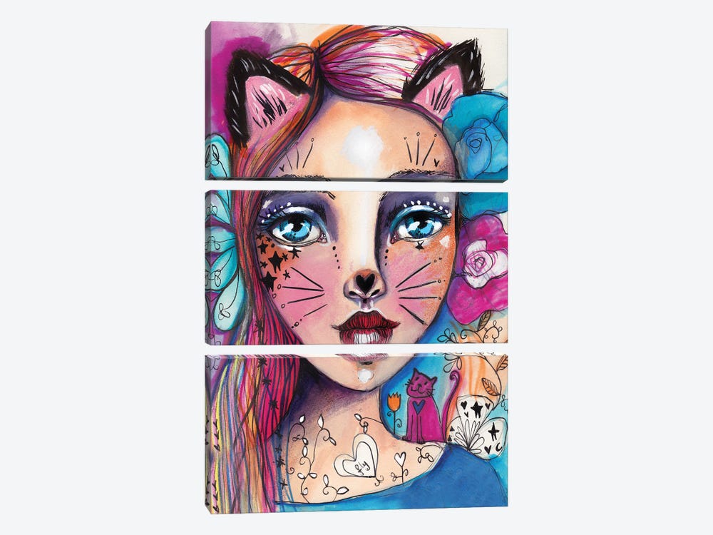 Cat Girlie by Tamara Laporte 3-piece Canvas Art Print