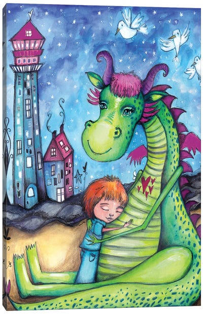 Elliot The Dragon Canvas Art Print - Friendly Mythical Creatures