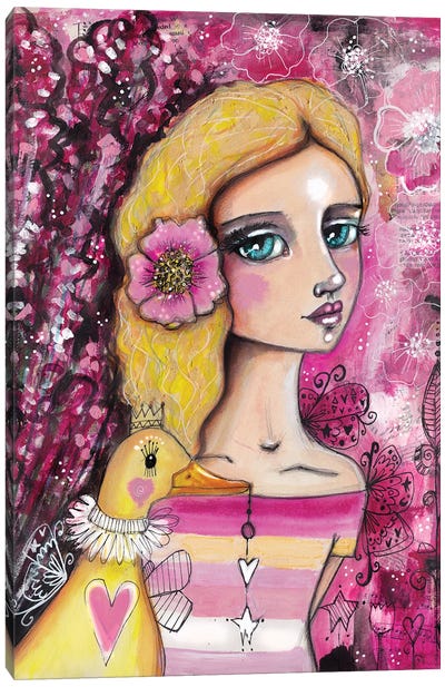 Girl Golden Goose Canvas Art Print - Orchid Art