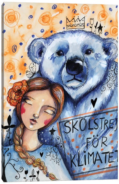 Greta And The Polar Bear Canvas Art Print - Environmental Conservation Art