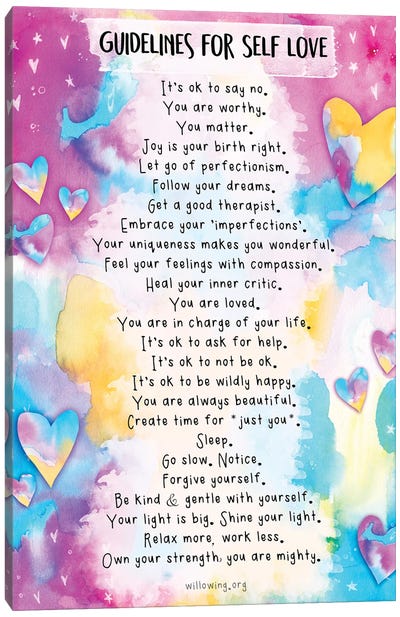 Guidelines For Self-Love Canvas Art Print - Self-Care Art