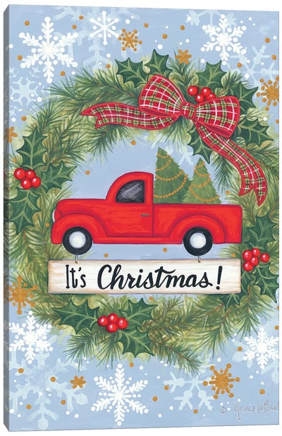 Red Truck Christmas Canvas Art Print - Annie LaPoint