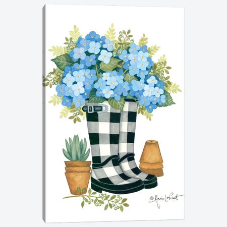 Hydrangeas Boots Canvas Print #LPT41} by Annie LaPoint Art Print
