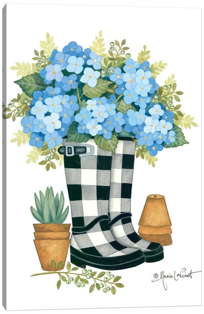 Hydrangeas Boots Canvas Art Print - Annie LaPoint