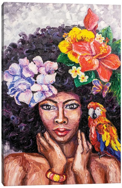 African American Woman Canvas Art Print - Hibiscus Art