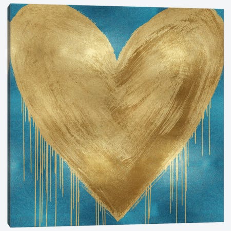 Big Hearted Gold on Aqua Canvas Print #LRD10} by Lindsay Rodgers Canvas Art Print