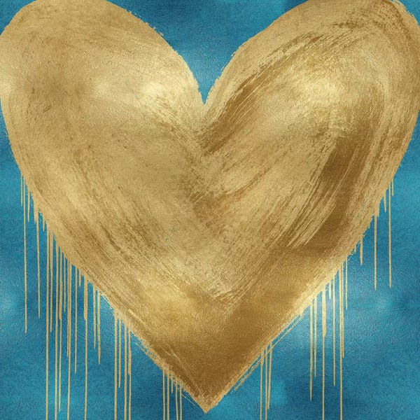 Hearts: Big Hearted Gold on Aqua by Lindsay Rodgers