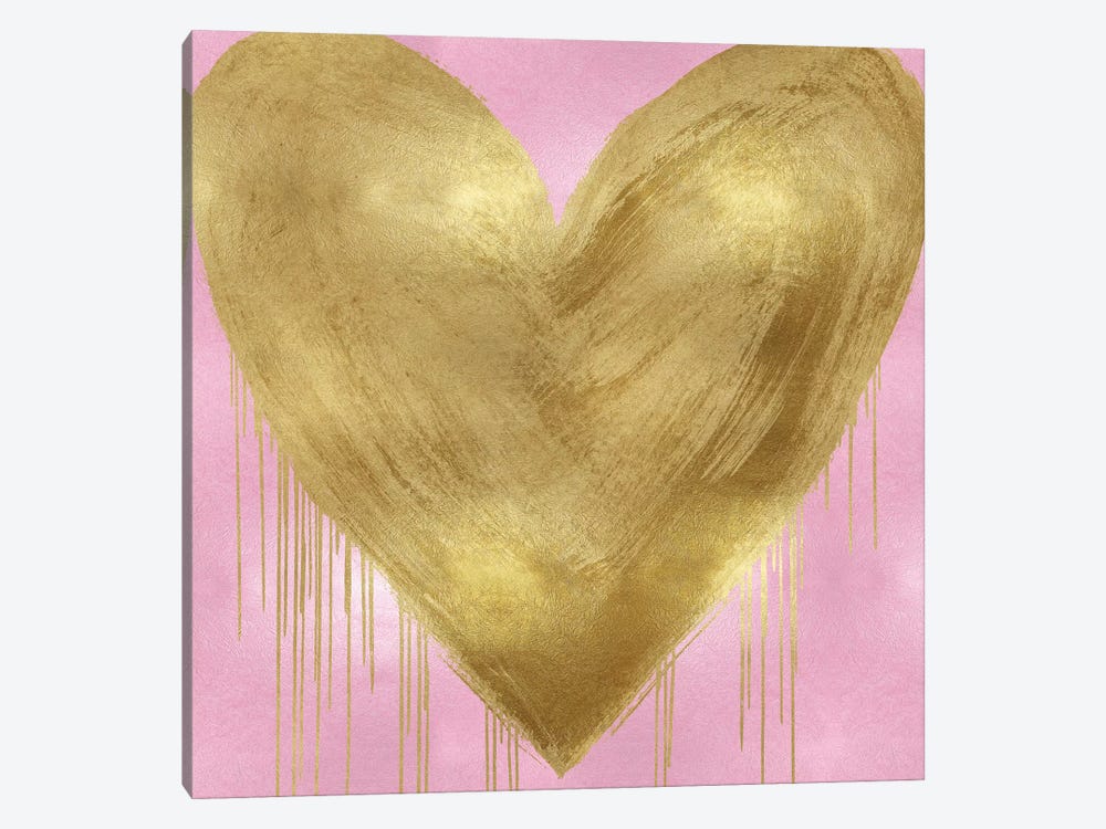 Big Hearted Gold on Pink by Lindsay Rodgers 1-piece Canvas Wall Art
