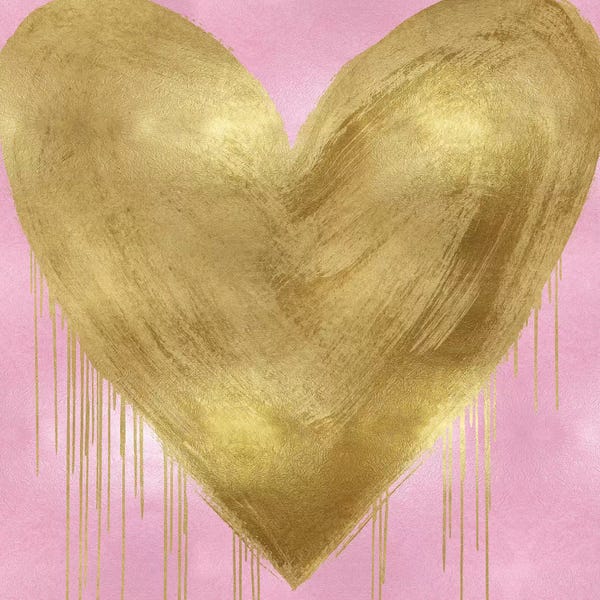 Hearts: Big Hearted Gold on Pink by Lindsay Rodgers