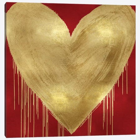 Big Hearted Gold on Red Canvas Print #LRD14} by Lindsay Rodgers Canvas Artwork
