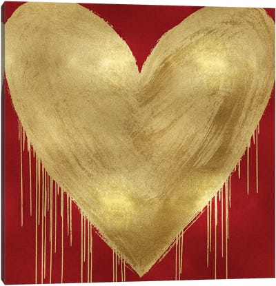 Big Hearted Gold on Red Canvas Art Print - Heavy Metal