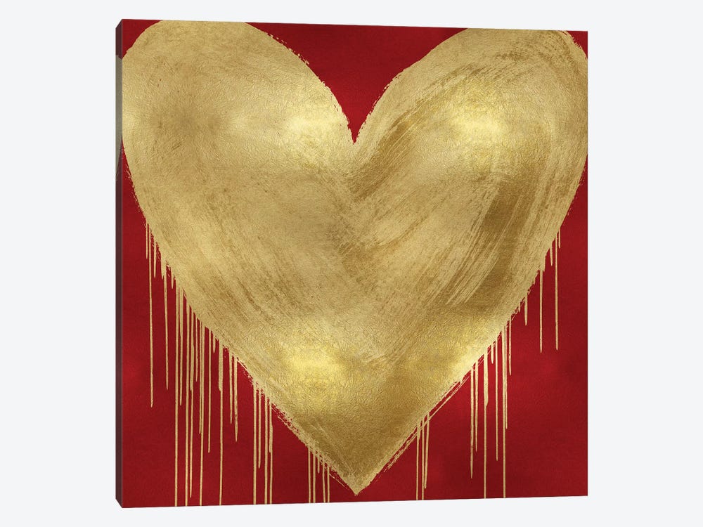 Big Hearted Gold on Red by Lindsay Rodgers 1-piece Canvas Wall Art