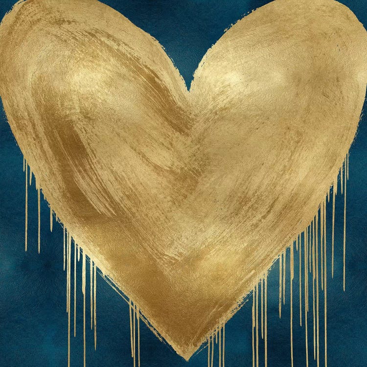 Big Hearted Gold on Teal by Lindsay Rodgers wall art