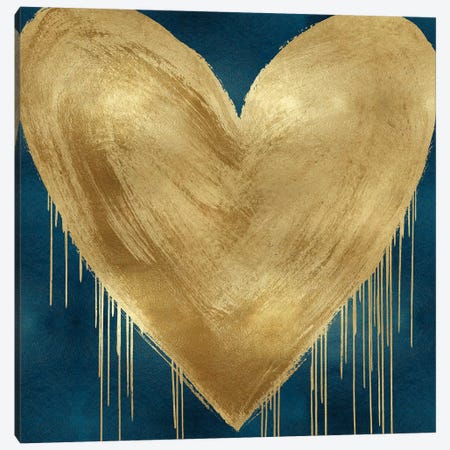 Big Hearted Gold on Teal Canvas Print #LRD15} by Lindsay Rodgers Canvas Artwork