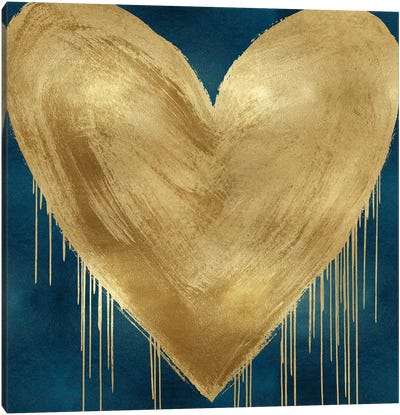 Big Hearted Gold on Teal Canvas Art Print - Gold & Teal Art