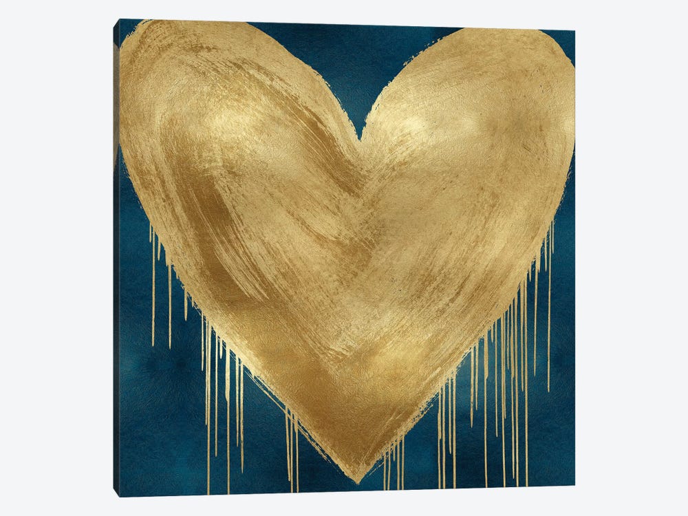 Big Hearted Gold on Teal by Lindsay Rodgers 1-piece Canvas Print