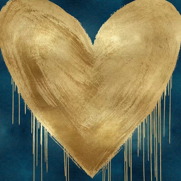 Hearts: Big Hearted Gold on Teal by Lindsay Rodgers
