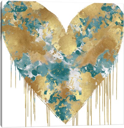 Big Hearted Green and Gold Canvas Art Print