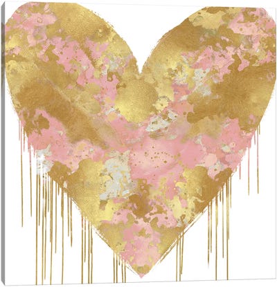 Big Hearted Pink and Gold Canvas Art Print - Romantic Bedroom Art
