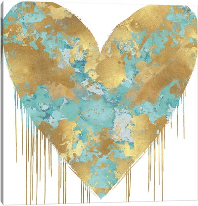 Big Hearted Aqua and Gold Canvas Art Print