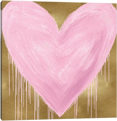 Big Hearted Pink on Gold Canvas Art Print - Heart Art