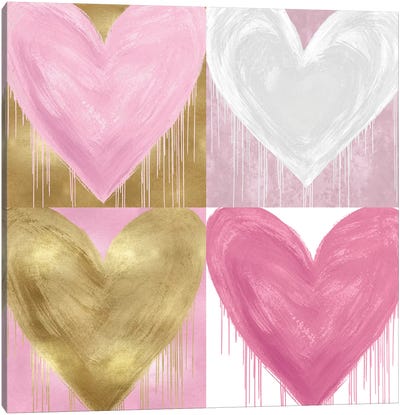 Big Hearted Quartet II Canvas Art Print - Gold & Pink Art