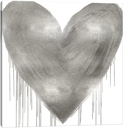 Big Hearted Silver Canvas Art Print - Romantic Bedroom Art