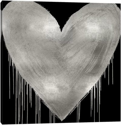 Big Hearted Silver on Black Canvas Art Print