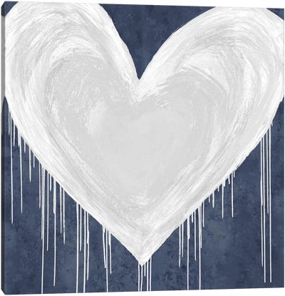 Big Hearted White on Blue Canvas Art Print - Romantic Bedroom Art