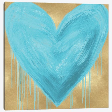 Big Hearted Aqua on Gold Canvas Print #LRD2} by Lindsay Rodgers Canvas Art Print