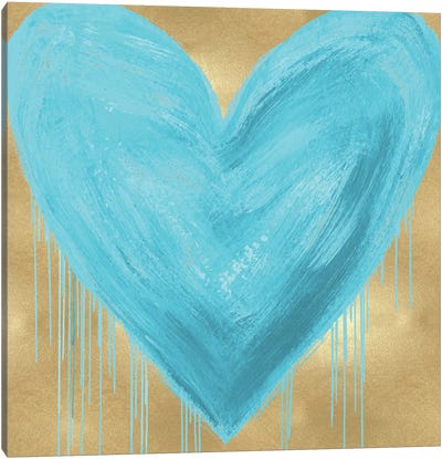 Big Hearted Aqua on Gold Canvas Art Print