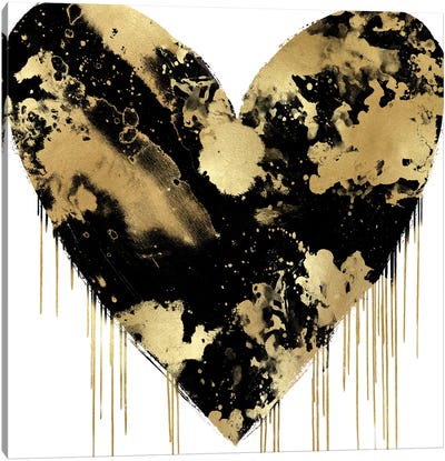 Big Hearted Black and Gold Canvas Art Print - Romantic Bedroom Art
