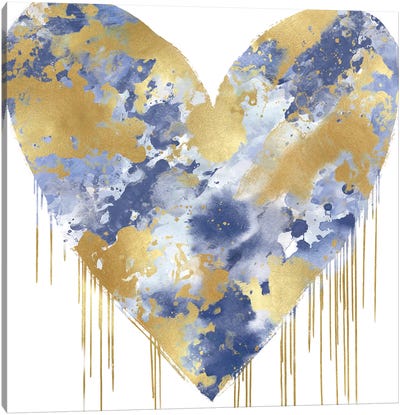 Big Hearted Blue and Gold Canvas Art Print - Love Art