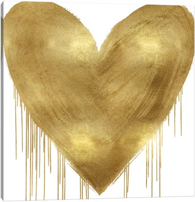 Big Hearted Gold Canvas Art Print - Gold & White Art